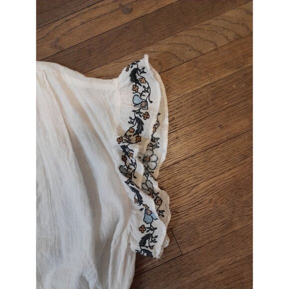 Womens Medium Boho Embroidered Flutter Sleeve Semi Sheer Casual Summer Blouse - Picture 3 of 10